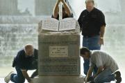 GOD-LESS: Workers remove a Ten Commandments monument from the Alabama Judicial Building in Montgomery in 2003.