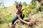 GOOD GROWTH. Fedlen Philio plants a mango tree with a youth group that encourages sustainable development in Kafou Kols, Haiti. 