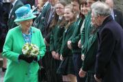 Britain's Queen Elizabeth meets students from Cashel Community School at the Rock of Cashel, also known as St. Patrick's Rock, in County Tipperary, Ireland, May 20, 2011 (CNS photo/Reuters).