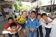 Julie with students at a school in the village of Las Delicias.