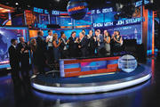 LAST CALL. Castmembers salute Jon Stewart on "The Daily Show" on August 6.