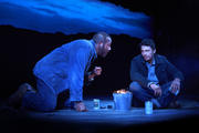 UNFORGIVEN. Chris O'Dowd and James Franco in "Of Mice and Men" (Photo by Richard Phibbs).