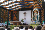 AT TABLE. Pope Francis celebrates Mass in Nu Guazu Park in Asuncion, Paraguay, July 12.