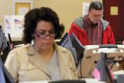 Political choices. Residents of Valley City, Ohio, vote in their primary election on March 15.