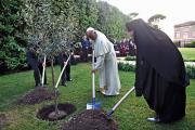 ROOTED IN FAITH. Israel’s President Shimon Peres, Palestinian President Mahmoud Abbas (partially hidden), Pope Francis and Ecumenical Patriarch Bartholomew of Constantinople in the Vatican gardens on June 8.