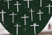 SNOWFLAKES: A winter scene over a memorial for the victims of the Sandy Hook Elementary School shooting in Newtown, Conn., on the first anniversary of the massacre there.