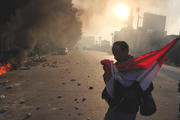 Crisis in Cairo: An anti-government protester near Tahrir square.