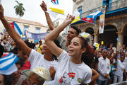 THE POPE’S CUBAN “DREAMERS.” Young people cheer as Pope Francis arrives at the cathedral in Havana, Sept. 20.