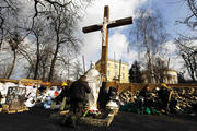 MAIDAN. An impromptu shrine by a barricade near Independence Square in Kiev, Ukraine, on Feb. 21.