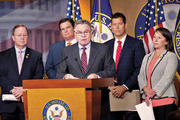 Representative Chris Smith, flanked by other members of the House, urges Congress to look into Planned Parenthood policies.