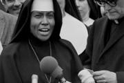 Sister Mary Antona Ebo, of the Sisters of St. Mary in St. Louis, talks to the media about black voting rights during a civil rights protest in Selma, Ala., on March 10, 1965.