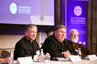 From left to right, Cardinal Blase Cupich, Cardinal Joseph Tobin and Cardinal Sean O'Malley speaking about sexual abuse at a Feb. 2-3 meeting in Washington, D.C. (Courtesy: Leadership Roundtable)