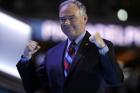 Democratic vice presidential candidate, Sen. Tim Kaine, D-Va., takes the stage during the third day session of the Democratic National Convention in Philadelphia. (AP Photo/Matt Rourke)