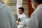 Bishop Oscar Cantu of Las Cruces, N.M., prays during Mass with other bishops from around the world on Jan. 12 at the Carmelite Monastery in Bethlehem, West Bank. (CNS photo/Debbie Hill) 