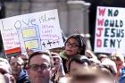 Demonstrators rally at Monument Circle in Indianapolis March 28 to protest a religious freedom bill signed in to law by Indiana Gov. Mike Pence. (CNS photo/Nate Chute, Reuters) 