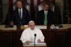 Pope Francis addresses a joint meeting of the U.S. Congress as Vice President Joe Biden (left) and Speaker of the House John Boehner look on in the House of Representatives Chamber at the U.S. Capitol in Washington Sept. 24, 2015. (CNS photo/Paul Haring) 