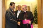 Venezuelan President Nicolas Maduro is greeted by Archbishop Georg Ganswein, prefect of the papal household, prior to an Oct. 24 private meeting between Maduro and Pope Francis at the Vatican. (CNS photo/Miraflores Palace handout via EPA)