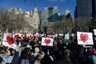 People in New York City participate in a Jan. 29 protest against President Donald Trump's travel ban. (CNS photo/Stephanie Keith, Reuters)