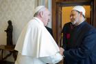 Pope Francis greets Ahmad el-Tayeb, grand imam of Egypt's al-Azhar mosque and university, during a private meeting in 2016 at the Vatican. (CNS photo/L'Osservatore Romano via Reuters)