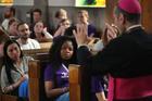 World Youth Day pilgrims listen as Bishop Frank J. Caggiano of Bridgeport, Conn., speaks in 2016 at Sacred Heart Church in Krakow, Poland. The October 2018 Synod of Bishops at the Vatican will focus on young people. (CNS photo/Bob Roller)