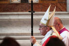 Pope Francis leaves St. Peter's Basilica after celebrating a Mass for deceased cardinals and bishops on Nov. 3. (CNS photo/Maurizio Brambatti, EPA)