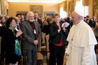 Pope Francis leads an audience with members of the International Federation of Catholic Universities at the Vatican Nov. 4. The pope encouraged Catholic universities to study the root causes of migration. (CNS photo/L'Ossservatore Romano)