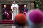 Pope Francis speaks during his annual pre-Christmas meeting with top officials of the Roman Curia and Vatican City State and with cardinals living in Rome in the Clementine Hall Dec. 21 at the Vatican. (CNS photo/Claudio Peri pool via Reuters)