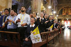 Pope Francis meets with priests, religious and seminarians at the Metropolitan Cathedral in Santiago, Chile, Jan. 16. (CNS photo/Paul Haring) 