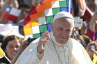 Pope Francis greets the crowd before celebrating Mass at the Maquehue Airport near Temuco, Chile, Jan. 17. (CNS photo/Paul Haring)