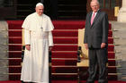  Pope Francis and Peruvian President Pedro Pablo Kuczynski stand outside the presidential palace in Lima, Peru, Jan.19.(CNS photo//Mariana Bazo, Reuters) 