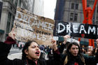 Activists and recipients of the Deferred Action for Childhood Arrivals, or DACA program, march up Broadway in New York City on Feb. 15 during the start of their "Walk to Stay Home," a five-day 250-mile walk from New York to Washington to demand that Congress pass a clean DREAM Act to save the program. (CNS photo/Shannon Stapleton, Reuters) 