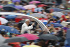  Pope Francis greets the crowd during his general audience in St. Peter's Square at the Vatican April 4. (CNS photo/Paul Haring)