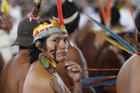 An indigenous community members attends Pope Francis' meeting with people of the Amazon in Puerto Maldonado, Peru, on Jan. 19. A Synod of Bishops on the Amazon region in 2019 will address pastoral needs of a region with few priests for the number of Catholics. (CNS photo/Paul Haring)