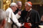 Pope Francis talks with Cardinal Donald W. Wuerl of Washington during a meeting with U.S. bishops in the Cathedral of St. Matthew the Apostle in Washington Sept. 23, 2015. (CNS photo/Paul Haring)