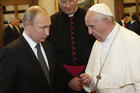 Pope Francis talks with Russian President Vladimir Putin during a private audience at the Vatican July 4, 2019. (CNS photo/Paul Haring) 