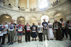 Catholic leaders and advocates protest the Trump administration’s handling of detained immigrant children during a “Day of Action” on July 18 in the Russell Senate Office Building in Washington, D.C. (CNS photo/Tyler Orsburn)