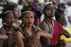  Dancers perform before Pope Francis leads a vigil with young people at the Soamandrakizay diocesan field in Antananarivo, Madagascar, Sept. 7, 2019. (CNS photo/Paul Haring)