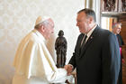  Pope Francis meets U.S. Secretary of State Mike Pompeo during a private audience at the Vatican Oct. 3, 2019. (CNS photo/Vatican Media)