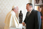  Pope Francis meets U.S. Secretary of State Mike Pompeo during a private audience at the Vatican Oct. 3, 2019. (CNS photo/Vatican Media)