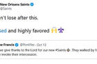 Pope Francis, tweeting about the new saints he recognized Oct. 13, inadvertently used a hashtag connected to the New Orleans Saints football team. But fans appreciated it, as did the team. (CNS photo)