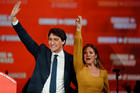 Canadian Prime Minister Justin Trudeau and his wife, Sophie Gregoire Trudeau, wave to supporters at the Palais des Congres in Montreal Oct. 22, 2019. Trudeau's Liberal Party won a majority in Canadaâ€™s national elections Oct. 21, ensuring him a second term. (CNS photo/Carlo Allegri, Reuters)
