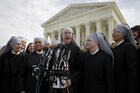 07.08.2020 In this 2016 file photo, Sister Loraine Marie Maguire, mother provincial of the Denver-based Little Sisters of the Poor, speaks to the media outside the U.S. Supreme Court in Washington. (CNS photo/Joshua Roberts, Reuters) 