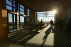 At the Joyce Center, a new retreat house for the College of the Holy Cross in Worcester, Mass., full length windows offer views of the reservoir below, over which the sun rises each morning (photo: Tom Rettig).