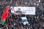 Mourners attend a funeral procession for Iranian Maj. Gen. Qasem Soleimani and Iraqi militia commander Abu Mahdi al-Muhandis in Tehran, Iran, Jan. 6, 2020. The two men were killed Jan. 3 in a U.S. drone airstrike at Baghdad International Airport. (CNS photo/Nazanin Tabatabaee/, West Asia News Agency via Reuters)