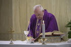  Pope Francis celebrates Mass in the chapel of the Domus Sanctae Marthae at the Vatican March 27, 2020. (CNS photo/Vatican Media)