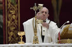 Pope Francis celebrates the Eucharist during Easter Mass in St. Peter's Basilica at the Vatican on April 12. The Mass was celebrated without the presence of the public due to the coronavirus pandemic. (CNS photo/Vatican Media)