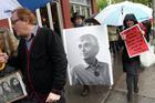 Mourners participate in a peace march May 6, 2016 prior to the funeral Mass of Jesuit Father Daniel Berrigan at the Church of St. Francis Xavier in the Greenwich Village neighborhood of New York City. Father Berrigan, a peace and social justice activist, died April 30 at age 94. (CNS photo/Gregory A. Shemitz) 