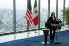 Vice President Kamala Harris speaks to the media on June 8 at the Sofitel Mexico City Reforma in Mexico City. (AP Photo/Jacquelyn Martin)