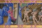 Dante and Virgil at the gates of purgatory, and the Proud carrying heavy stones, in an illustration of Canto IX of Dante’s "Purgatorio" (photo : CNS photo/Priamo della Quercia, British Library via The Public Domain Review)