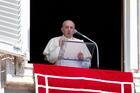 Pope Francis speaks as he leads the Angelus from the window of his studio overlooking St. Peter's Square at the Vatican Aug. 29, 2021.